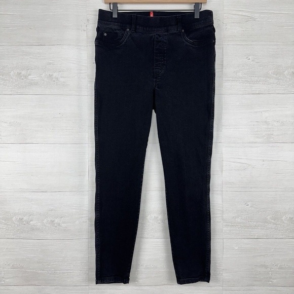 Spanx Ankle Skinny Pull On Jeans Women Large High Rise Stretch Black Jeggings - Picture 2 of 15